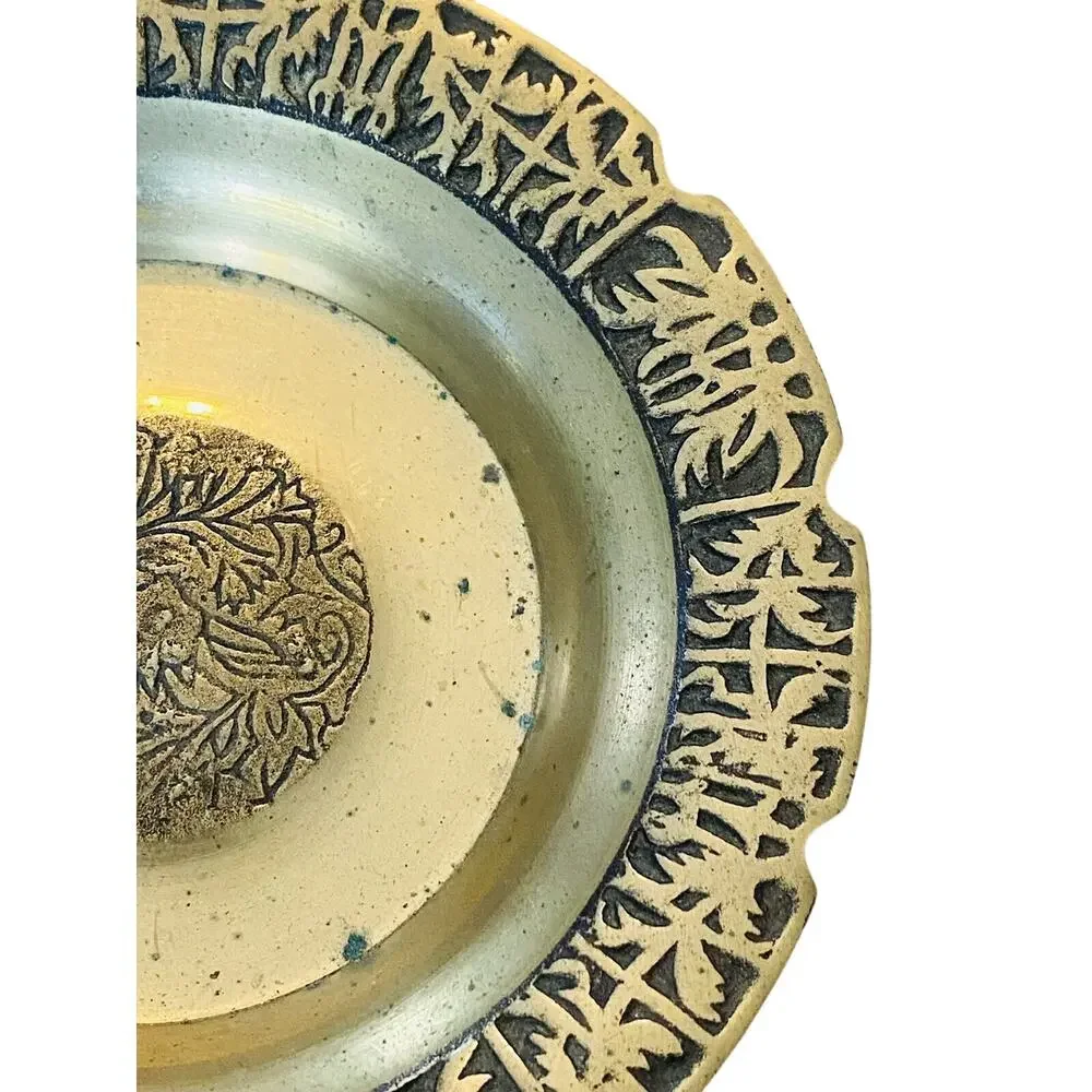 Vintage Mid Century Embossed Brass Trinket Dish Ashtray Made in Korea 5.875